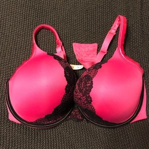 Lane Bryant Cacique, hot pink/black lace, 44D